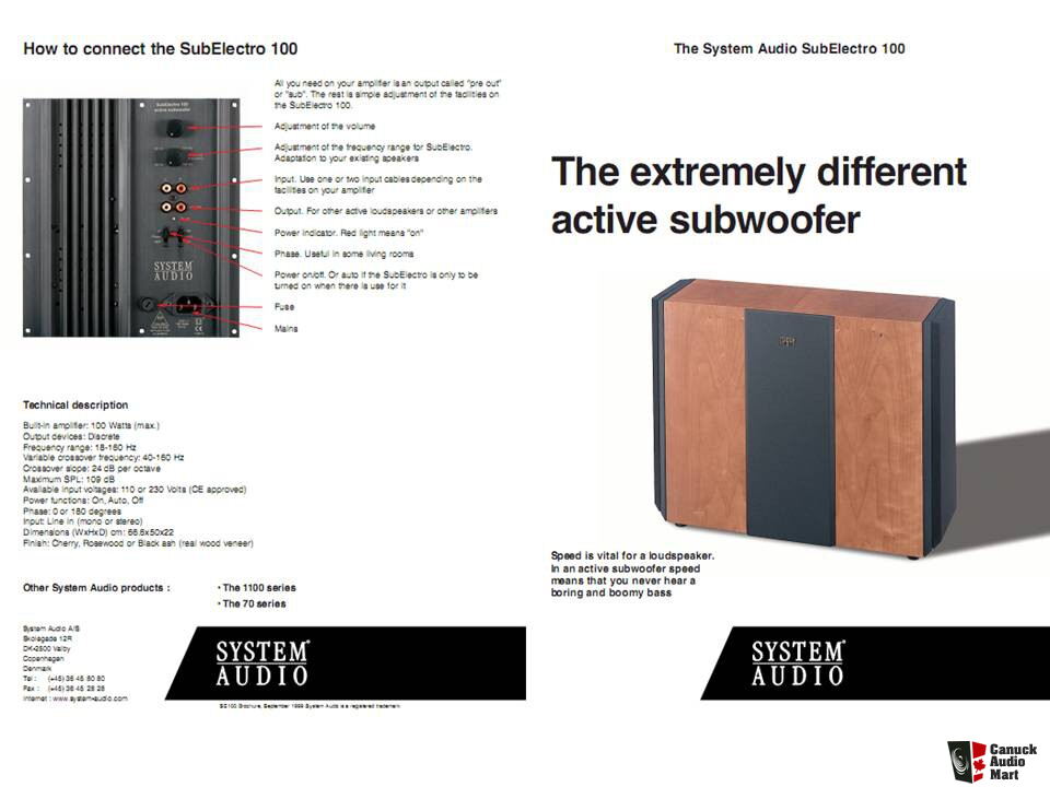Made in Denmark SYSTEM AUDIO Subelectro 100 subwoofer Photo 