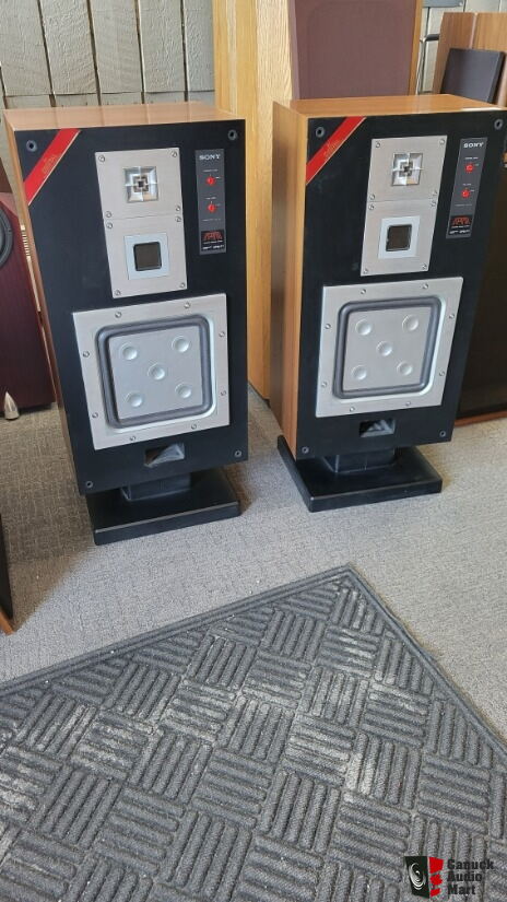 Sony APM 77 Speakers with Stands Dealer Ad Canuck Audio Mart