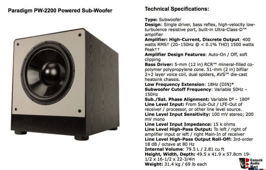 paradigm pw 2200 subwoofer