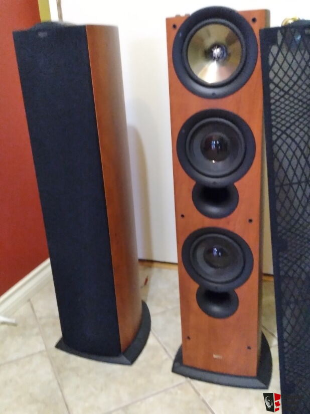 KEF iQ90 floor-standing speakers: walnut finish For Sale - Canuck