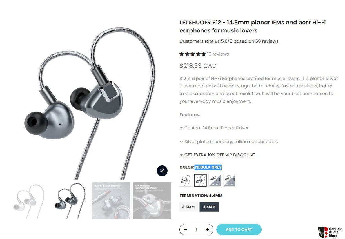 LETSHUOER S12 Planar Magnetic IEM NEBULA GREY 4 4mm Termination For 