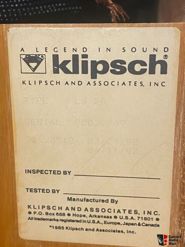 Vintage Klipsch La Scala (1990), Raw Birch Finish, Consecutive Serial