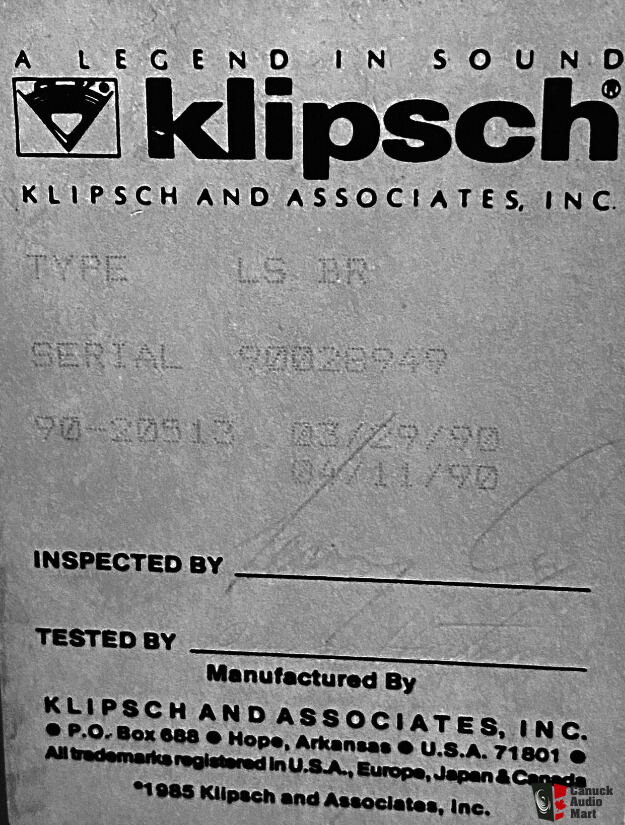 Vintage Klipsch La Scala (1990), Raw Birch Finish, Consecutive Serial
