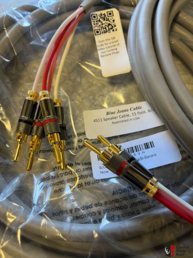 4 unità – 20 cm – Canare 4S11 – Grado audiofilo – 11AWG – Cavo jumper per altoparlanti HiFi terminato con connettori Gold Banana a Spade