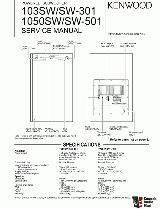 kenwood powered subwoofer 103sw