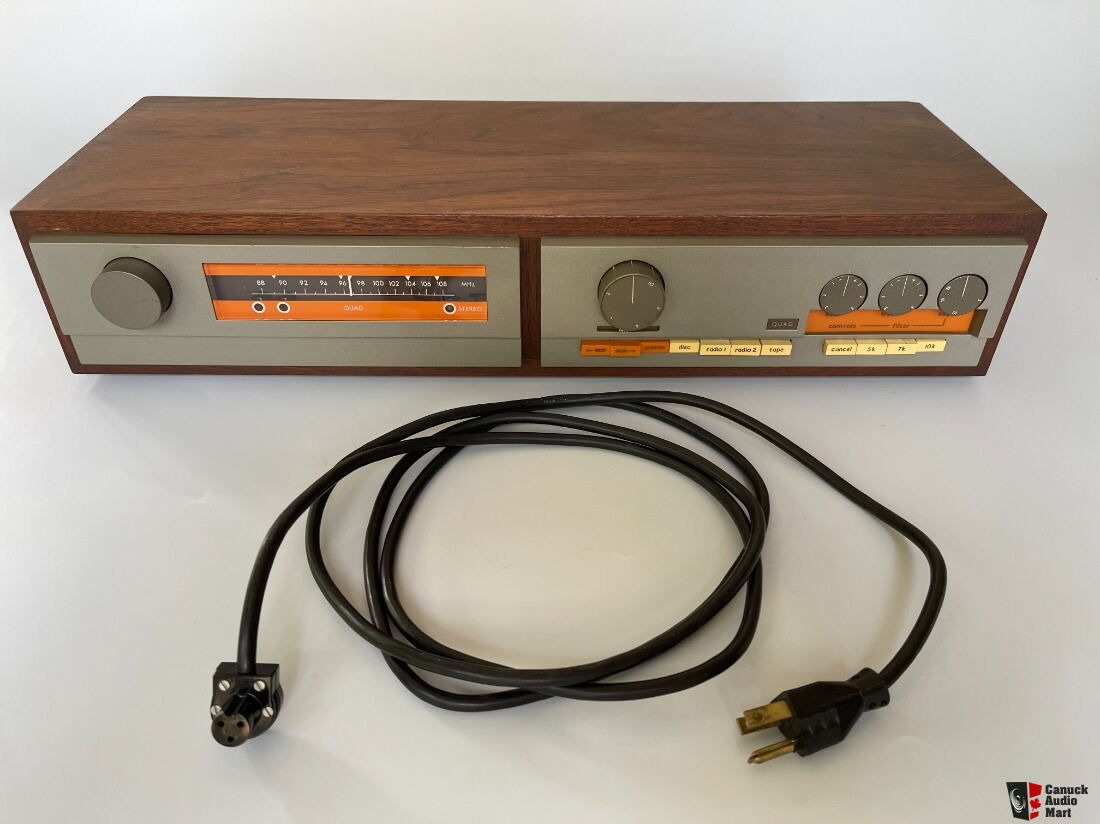 Quad 33 preamplifier and FM3 stereo FM tuner in original wood case
