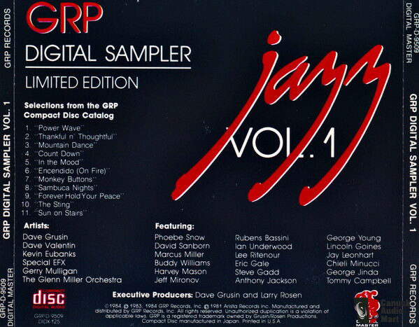 GRP Digital Sampler Limited Edition Jazz Volume #1 Japan for USA