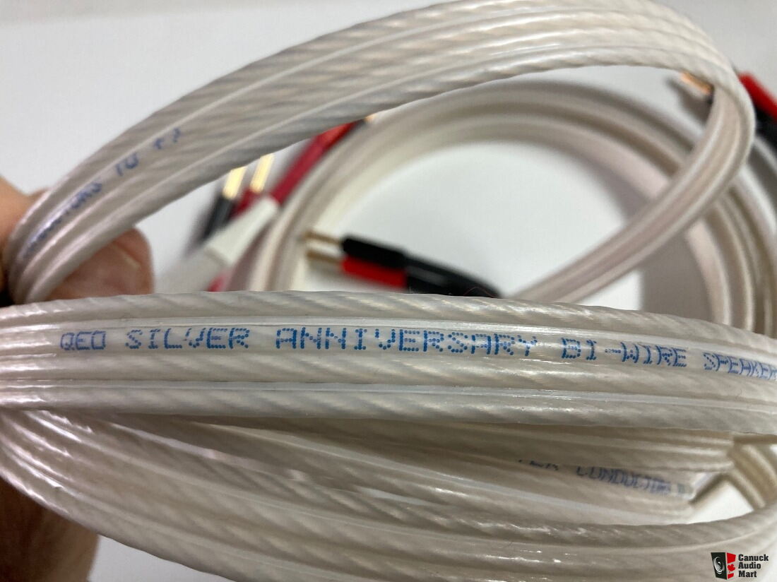 9 ft. pair of QED Silver Anniversary bi wire speaker cables Photo